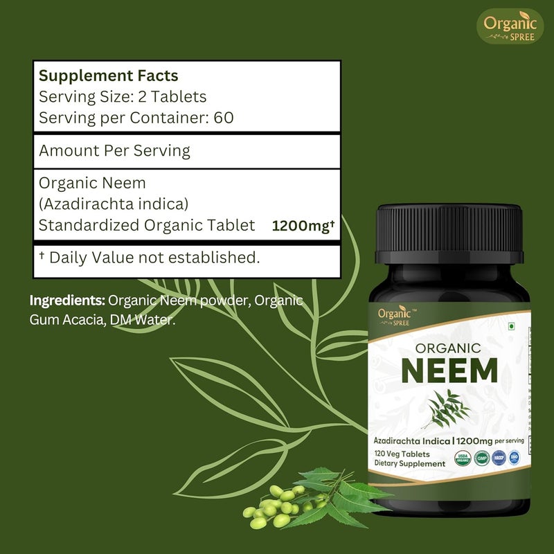 ORGANIC SPREE Neem 120 Tablets | Azadirachta Indica (Neem) | USDA Organic Certified | Healthy Skin and Detox* | Dietary Supplement - 120tab - Image 4
